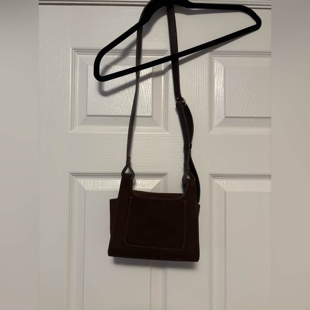 Cuyana Mini Double Loop Suede Crossbody Bag Chocolate Brown - Picture 9 of 12